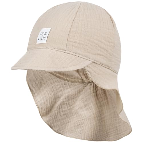 Smarilla Schirmmütze Babymütze Junge mit Nackenschutz Sommer Musselin, Bekleidungsgröße: 42-44, Farbe: Beige von Smarilla