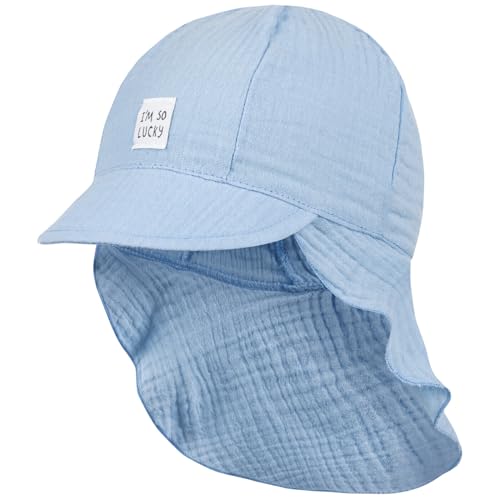 Smarilla Schirmmütze Babymütze Junge mit Nackenschutz Sommer Musselin, Bekleidungsgröße: 46-48, Farbe: Hellblau von Smarilla