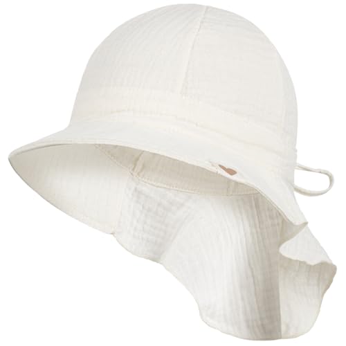 Smarilla Schirmmütze Babymütze Mädchen mit Nackenschutz Sommer Musselin, Bekleidungsgröße: 50-52, Farbe: Creme von Smarilla
