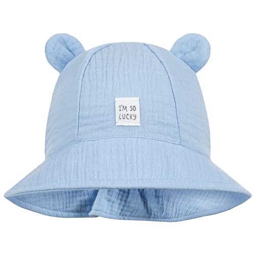 Smarilla Sommerhut Sommermütze Kinderhut Fischerhut Junge Mädchen Babymütze Musselin, Größe: 50-52, Farbe: Hellblau von Smarilla