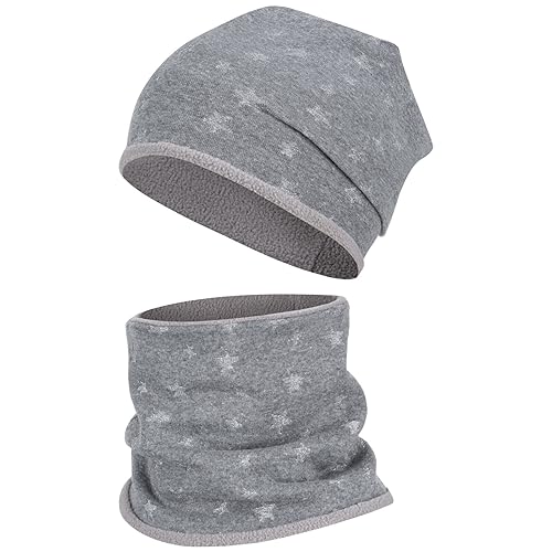 Smarilla Wintermütze + Schlauchschal Mädchen Winterset Beanie Snood, Bekleidungsgröße: 54-56, Farbe: Grau-Silber-Stern von Smarilla