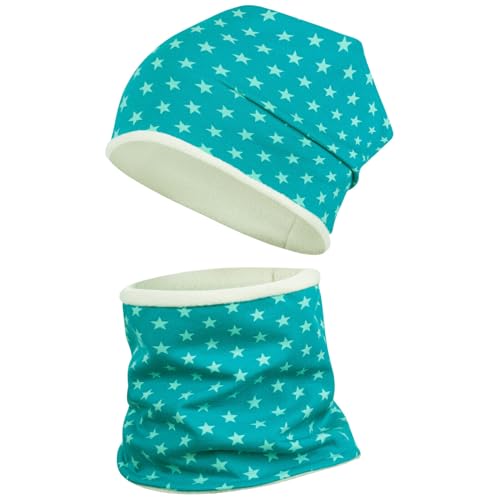 Smarilla Wintermütze + Schlauchschal Mädchen Winterset Beanie Snood, Bekleidungsgröße: 54-56, Farbe: Grün-Stern von Smarilla