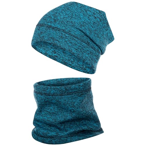 Smarilla Wintermütze + Schlauchschal Winterset Beanie Snood Fleece, Farbe: Türkis, Größe: 58-60 von Smarilla