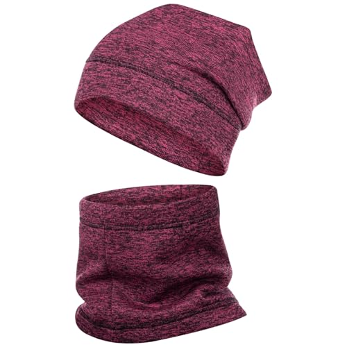 Smarilla Wintermütze + Schlauchschal Winterset Beanie Snood Fleece, Farbe: Bordeaux, Größe: 54-56 von Smarilla