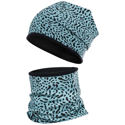 Smarilla Wintermütze + Schlauchschal Winterset Beanie Snood Fleece, Größe: 54-56, Farbe: Türkis-Leo von Smarilla