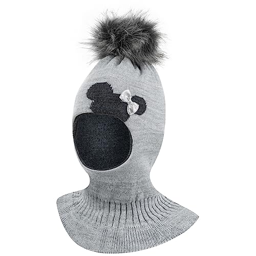 Smarilla Wintermütze Schalmütze Strickmütze Schlupfmütze warme Mädchenmütze Bommelmütze, Farbe: Grau-Dunkelgrau, Größe: 50-52 von Smarilla