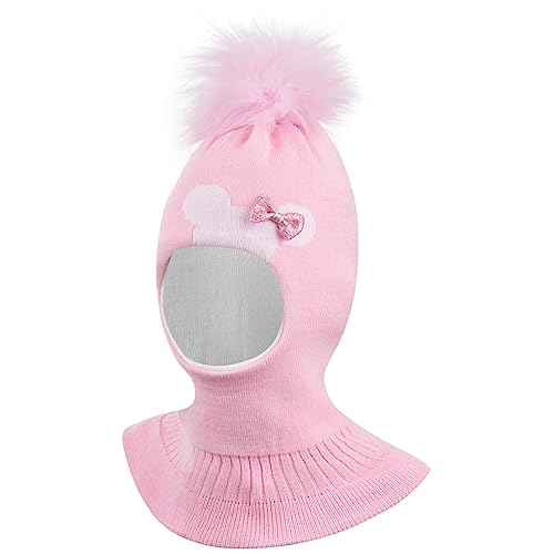 Smarilla Wintermütze Schalmütze Strickmütze Schlupfmütze warme Mädchenmütze Bommelmütze, Farbe: Rosa-Weiß, Größe: 50-52 von Smarilla