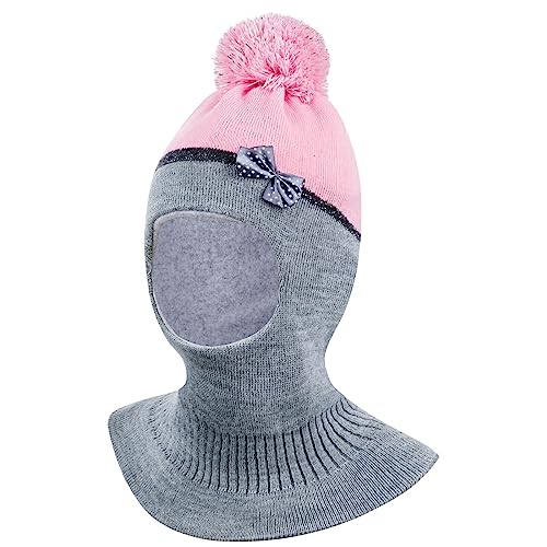 Smarilla Wintermütze Schalmütze Strickmütze Schlupfmütze warme Mädchenmütze Bommelmütze, Größe: 50-52, Farbe: Rosa-Grau von Smarilla
