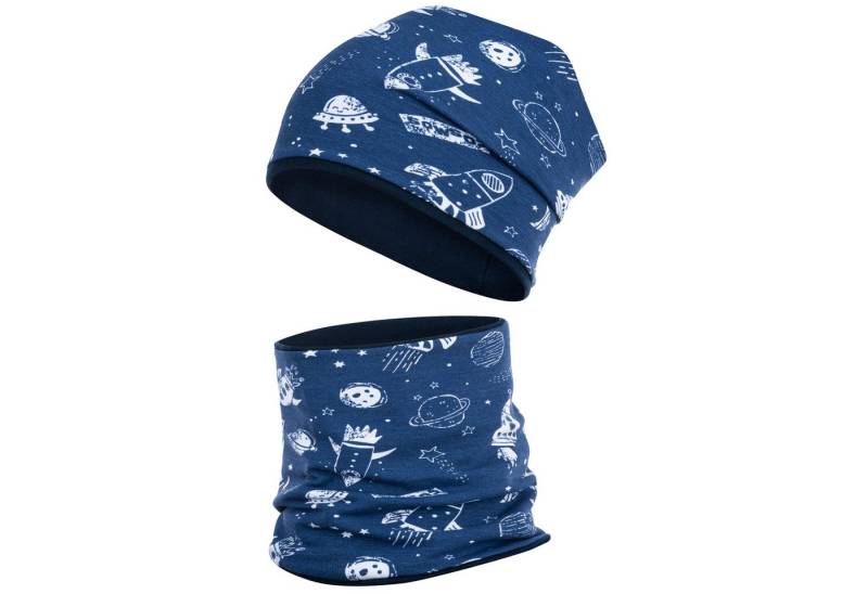 Smarillo Mütze & Schal Übergangsmütze + Schlauchschal Beanie Stoffmütze Junge Loop Baumwolle von Smarillo