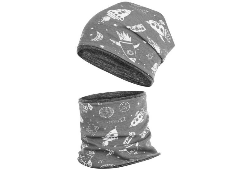 Smarillo Mütze & Schal Übergangsmütze + Schlauchschal Beanie Stoffmütze Junge Loop Baumwolle von Smarillo