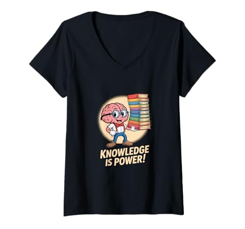 Damen Wissen ist Macht Netter Denkbuch-Nerd T-Shirt mit V-Ausschnitt Damen Wissen ist Macht Netter Denkbuch-Nerd T-Shirt mit V-Ausschnitt von Smart Brain Nerd Funny Bookworm Graphic Tees