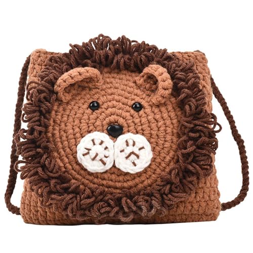 Handgehäkelte Umhängetasche, Mini-süße Kawaii-Strick-Umhängetasche, handgewebte Häkelhandtaschen, löwe von Smart-Feather