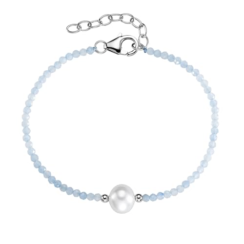 Smart Jewel Armband Armband mit Stein-Kugeln + Muschelkern-Perle, Silber 925 von Smart Jewel