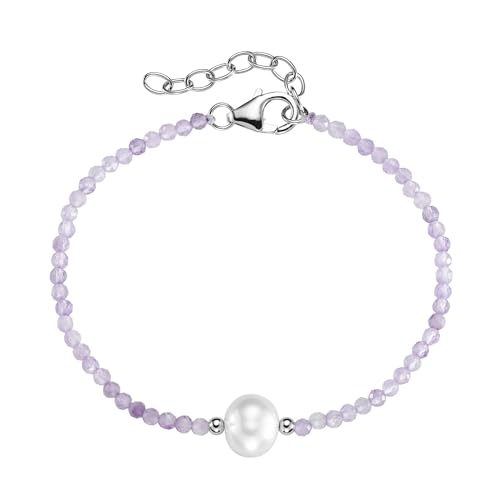 Smart Jewel Armband Armband mit Stein-Kugeln + Muschelkern-Perle, Silber 925 von Smart Jewel