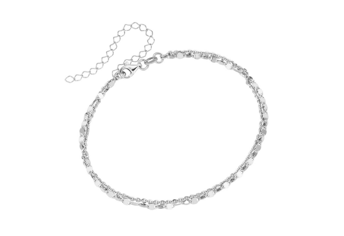 Smart Jewel Fußkette zweireihig, ovale Plättchen, Ankerkette, Silber 925 von Smart Jewel