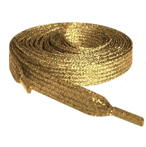 Farbige Metallic-Schnürsenkel, mit Glitzer, flach, 12 mm breit x 80 cm, 120 cm lang, für Kinder- und Damen-Sportschuhe, Tanzschuhe und Schlittschuhe gold Glitzergoldfarben von Smart Laces