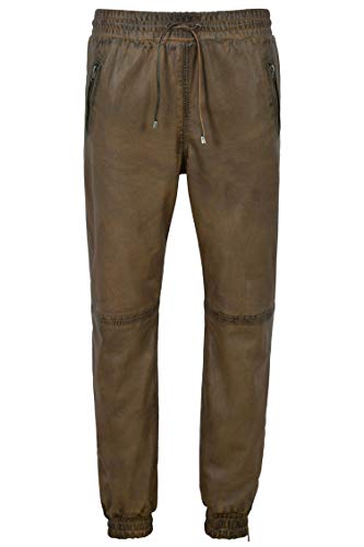 Men's Real Leather Trousers Dirty Brown Sweat Track Pant Zip Jogging Bottom 3040 (40") von Smart Range Leather Co Ltd.