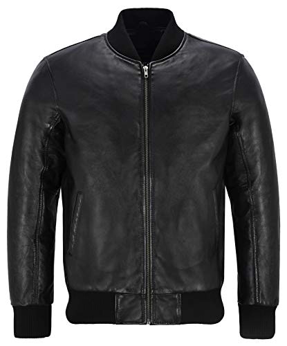 Smart Range Leather Co Ltd. Herren 70er Jahre Bomber Lederjacke schwarz Street inspiriert Retro echte Lammfell 275-P (XL) von Smart Range Leather Co Ltd.