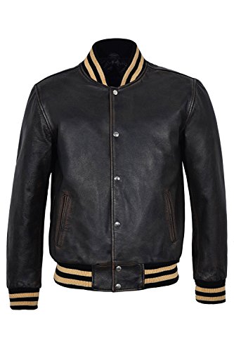 Baseball-College-DJ-Männer Varsity Slim Fit Biker stilvolle Vintage Black Rub Off Hip Hop Rap 100% Lederjacke (L) von Smart Range Leather