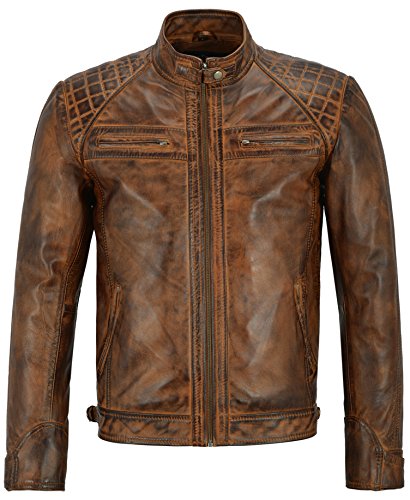 Brad Pitt Herren Real Lederjacke Chestnut Speed Racing Gesteppte Biker Schulter Motorrad Style 1201 (M for Chest 40") von Smart Range Leather
