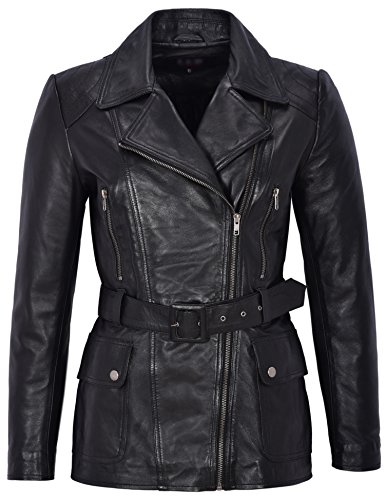 Frauen echte Lammfell Schwarze Lederjacke Trench Fashion Designer mittellangen Wintermantel (8) von Smart Range Leather