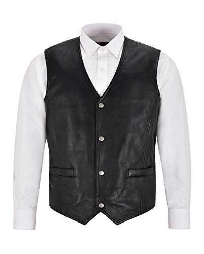 Herren Leder Weste Gilet Formal Classic Schwarz Echt Leder Biker Weste 1118 (3XL) von Smart Range Leather