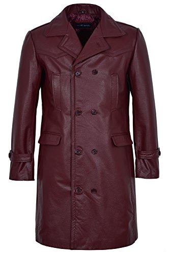 Herren Lederjacke, lang Cherry Rot Deutsche 2. Weltkrieg Reefer echt Rindsleder Coat Jacke Gr. Medium, Rot - Cherry von Smart Range Leather