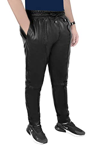 Herren Slim Fit Jogger Weiche Lammfell Lederhose Jogging Unterhose 1073 (32") von Smart Range Leather