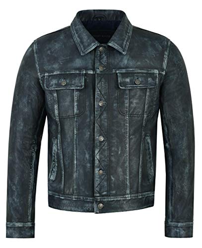 Herren Truckers Echtlederjacke Navy Vintage Napa Klassisch Western Style 1280 (M for Chest 102 cm) von Smart Range Leather