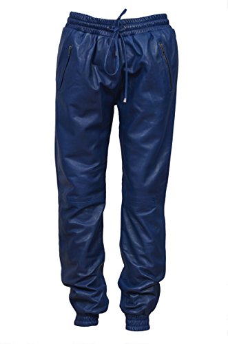Mens Blau Napa Echt Weiche Lederhose Sweat Trainingshose Zip Jogging Bottom (38, Blue) von Smart Range Leather
