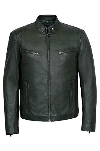 Smart Range Herren SR02 Lederjacke Speed, DUNKEL GRÜN GEWASCHEN verwendeter Blick, aus weichem Nappa, Cooler Retro-Biker-Stil, (M) von Smart Range Leather