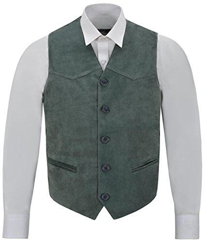 Smart Range Herren Wildleder Echtleder Weste Western Cowboy Festival Party Weste, grau, L von Smart Range Leather