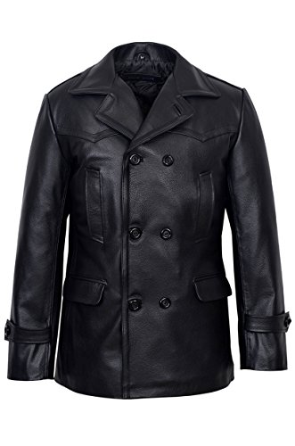 Smart Range – Kriegsmarine Deutsch WW2 Uboat Reefer Echtes Leder Jacke Mantel – Herren, Schwarz , XS von Smart Range Leather