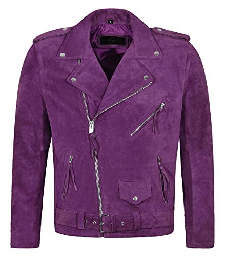 Smart Range Leather BRANDO Herren Lederjacke Lila Kuh Wildleder Biker Fashion Lederjacke MBF (S) von Smart Range Leather