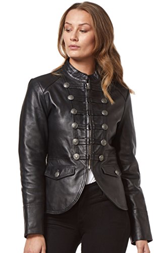 Smart Range Leather Damen 8976 Lederjacke im Military-Stil, aus echtem Nappaleder, Schwarz (16) von Smart Range Leather