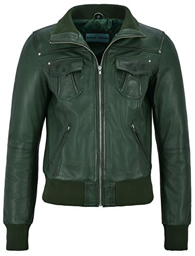 Smart Range Leather Fusion Damen gree gewaschenen kurzen Bomber Radfahrer-Motorrad- Stil Lederjacke (8, Green) von Smart Range Leather