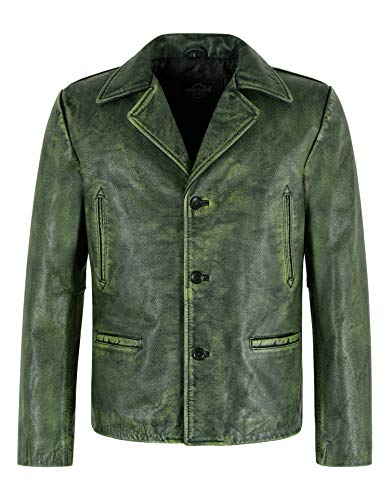 Smart Range Leather Herren 70er Jahre Green Vintage Classic Kragen Blazer Echt Rindsleder Jacke 4162 (L) von Smart Range Leather