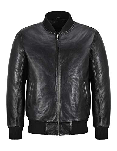 Smart Range Leather Herren 90er Jahre Bomber Lederjacke Schwarz Classic Street Inspiriert Retro Real Lambskin Lederjacke 323 (S) von Smart Range Leather