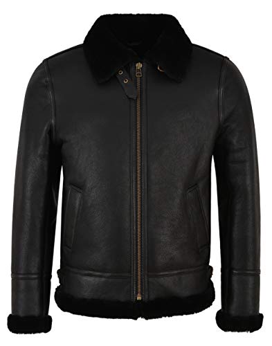 Smart Range Leather Herren B3 Lammfelljacke Echtleder TOPS Bomber Flying Pilot Jacket RAF NV65 (2XL, Black/Black) von Smart Range Leather