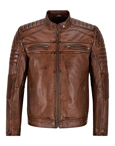 Smart Range Leather Herren Biker Lederjacke Chestnut SPEED Echtleder Cafe Racer Jacke 5928 (M) von Smart Range Leather