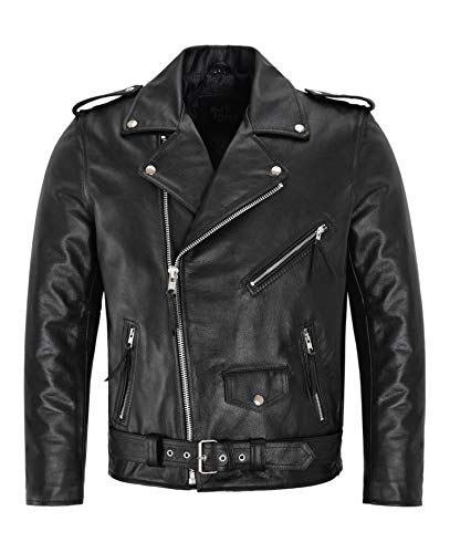 Smart Range Leather Herren Brando Bikerjacke Motorrad Echtes Rindsleder Herren Motorrad Classic Biker Fashion Lederjacke (L) von Smart Range Leather