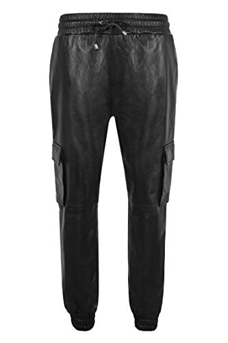Smart Range Leather Herren Echtlederhose Schwarz Napa Casual Cargo Pant Jogginghose 3035 (40") von Smart Range Leather