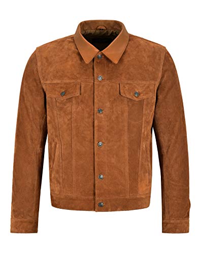 Smart Range Leather Herren Trucker Lederjacke Hellbraune Wildlederjacke im klassischen Westernhemd-Stil 1275 (XL) von Smart Range Leather