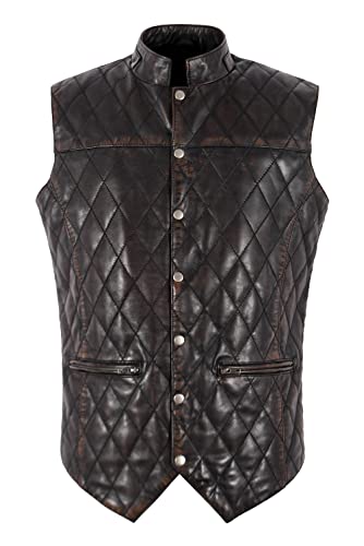 Smart Range Leather Klassische, gesteppte Lederweste in Rautenform für Herren, modische Weste Daniel 5818 (X-L, Black Bronze) von Smart Range Leather