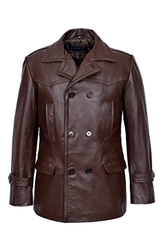 Smart Range Leather Männer Kriegsmarine braun Deutsch WW2 UBoat Reefer echt Rindsleder Leder Jacke Mantel (L) von Smart Range Leather