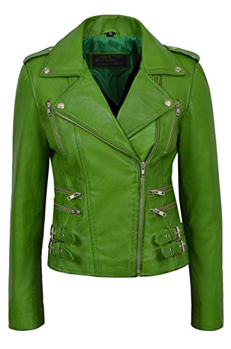 'Mystique' Ladies Papagei grün Biker Style Motorrad Designer Lederjacke (UK 14) von Smart Range Leather