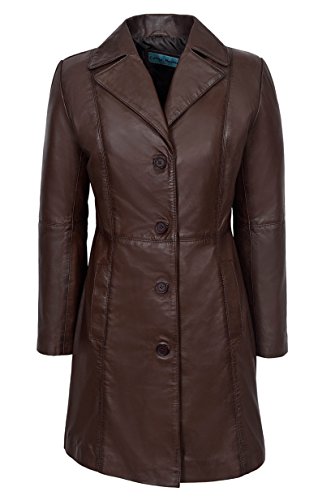 TRENCH Damen Echtlederjacke Schwarz Klassisch Knielang Designer Mantel 3457, braun, 46 von Smart Range Leather