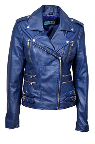 Smart RangeDamen Jacke Blau 'Mystique' Blue Ladies Biker Stil Motorrad Designer Nappa-Lederjacke von Smart Range Leather