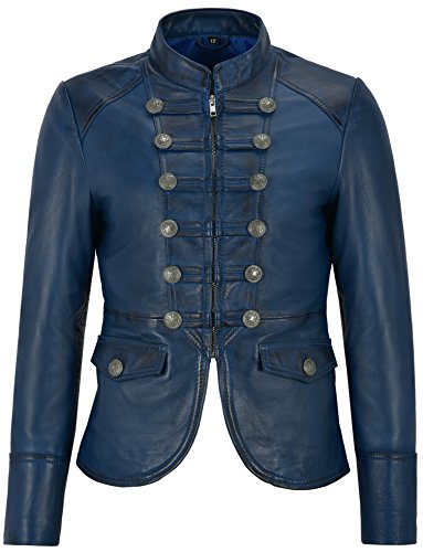 Damen Lederjacke Blau Militär Victory Parade Style Real Soft Lammfell 8976 (EU 42 / UK 16) von Smart Range