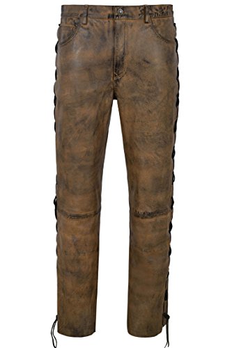 Herren Biker Lederhose Dirty Brown Laced Motorrad Style 100% Napa 00126 (Waist 30") von Smart Range